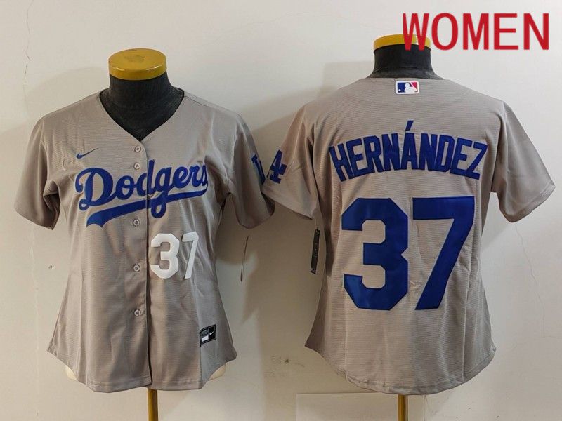 Women Los Angeles Dodgers #37 Hernandez Grey Nike Game 2024 MLB Jersey style 7263->women mlb jersey->Women Jersey